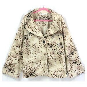Susan Graver Animal Print Spots Fleece One Button Swing Short Dress Coat 3X
